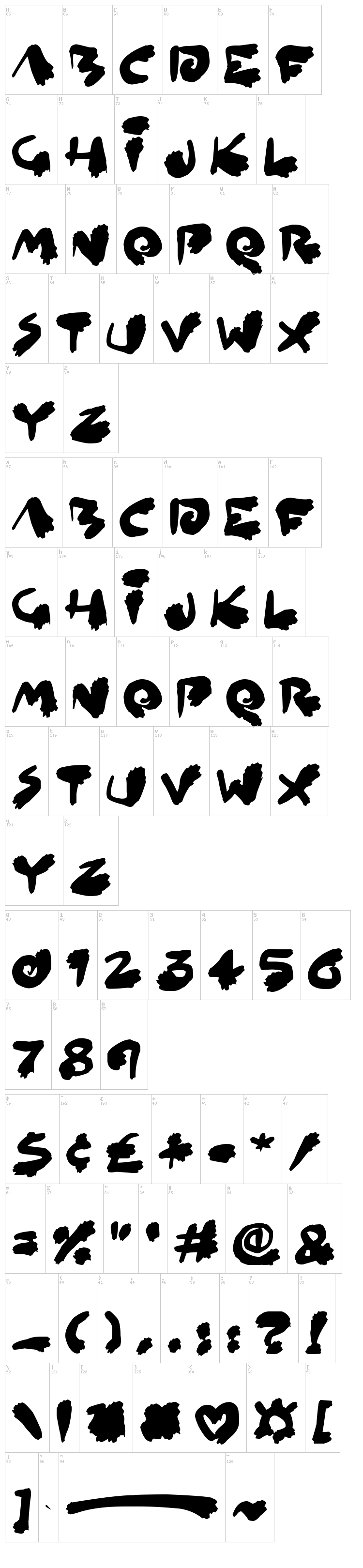 Inked Out font map